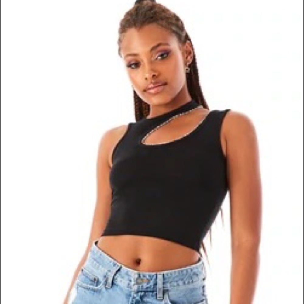 Rhinestone Trim Cut Out Tank
